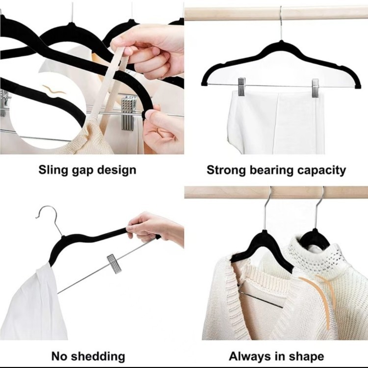 velvet skirt hangers with clips Flat Velvet Hangers made in China